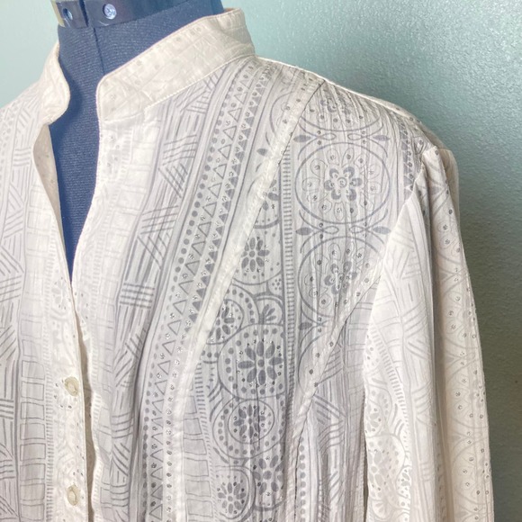 16 R Q T Sheer White Silver Gitter button up shirt overshirt long sleeve - Picture 2 of 8